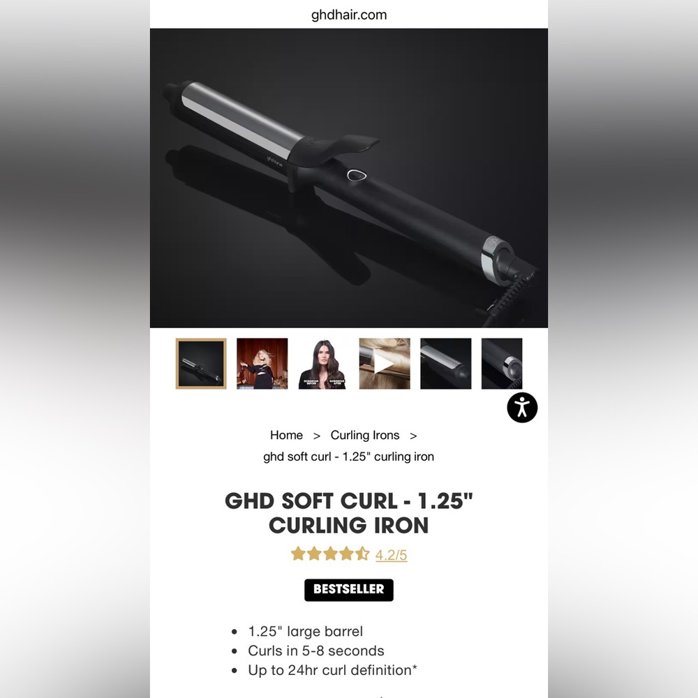 ghd Black Curling Iron 1.25" Barrel